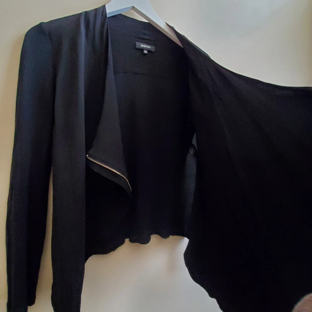 ARITZIA Babaton Medium Size Oliver Black Blouse Jacket Moto Zip Crepe Viscose - Picture 10 of 15